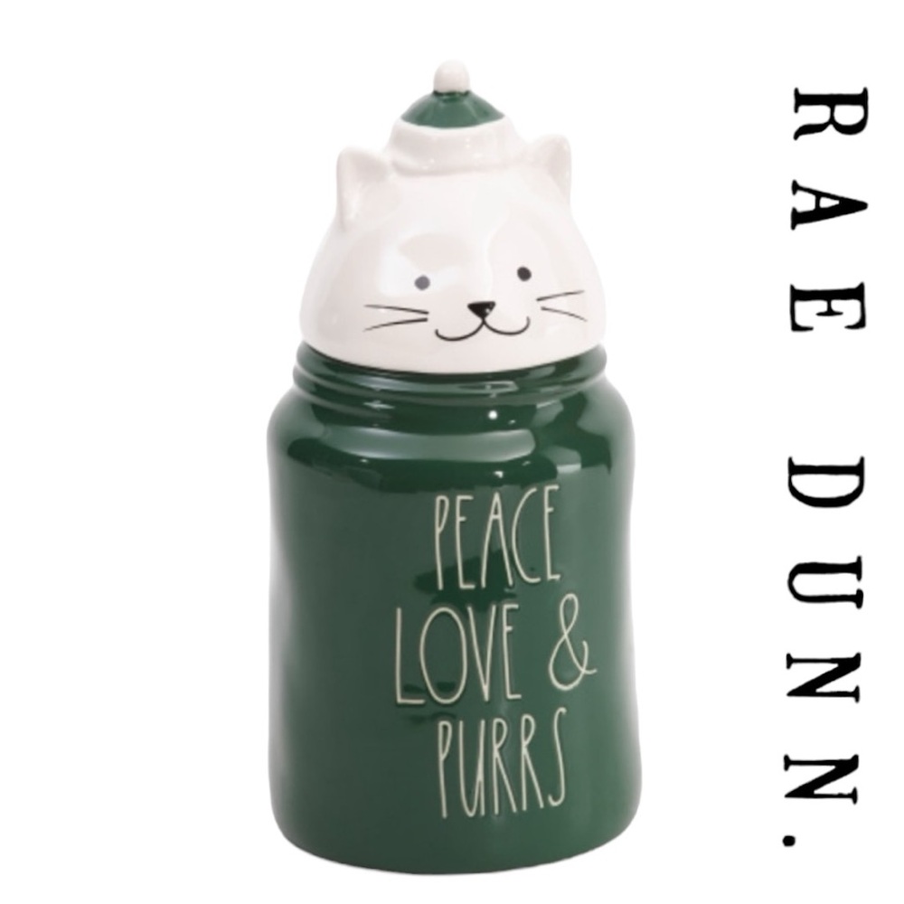 Rae Dunn Peace Love & Purrs Figural Cat Canister